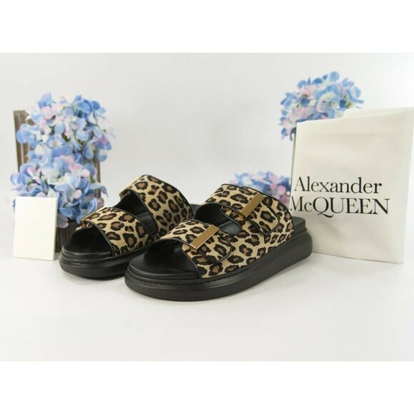 Alexander McQueen Oversized Leopard Suede Hybrid Slide Sandals 38 NIB - Picture 3 of 9